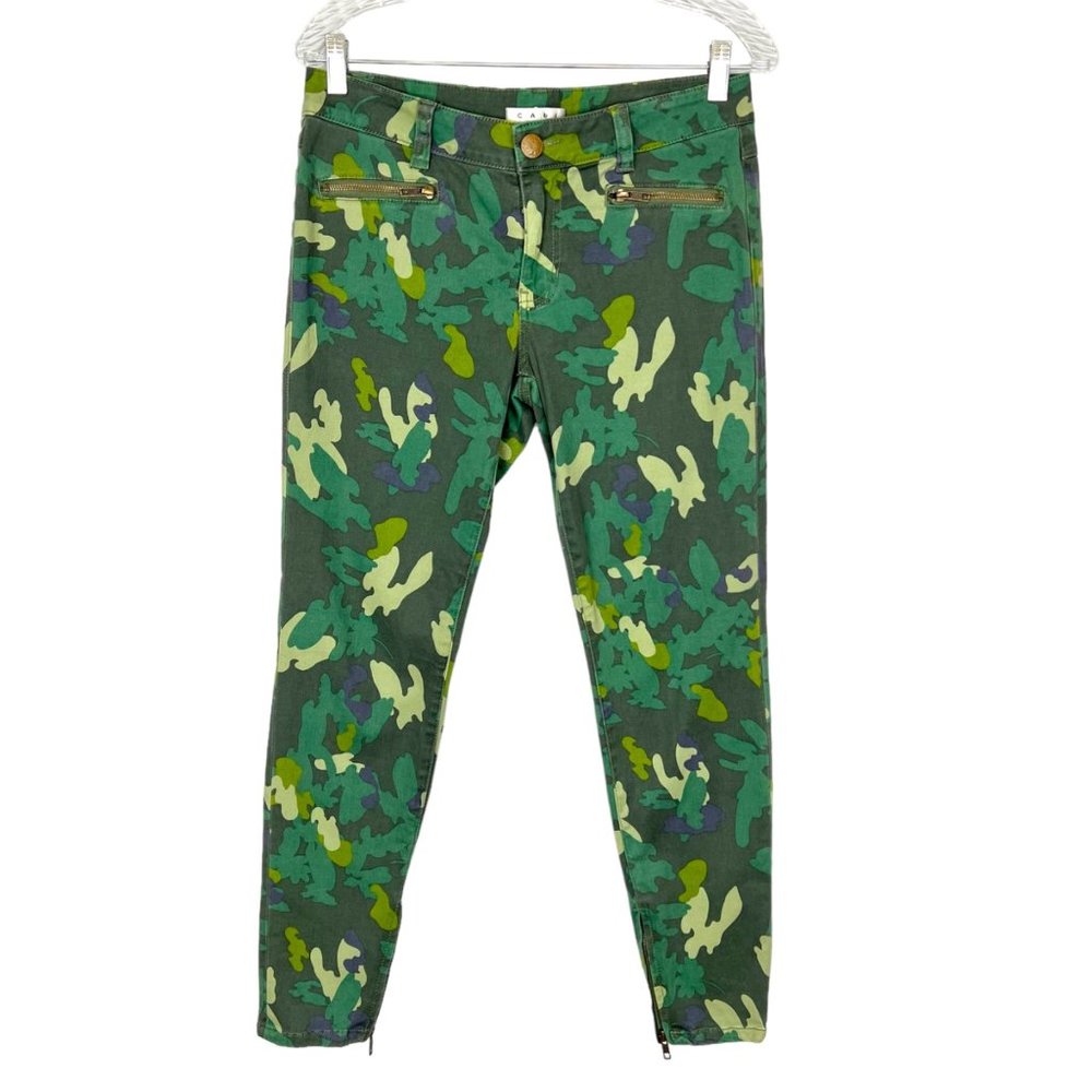 CAbi Womens Clover Camo Jegging Jeans Green Zip Ankle Skinny Pants 766 size 6